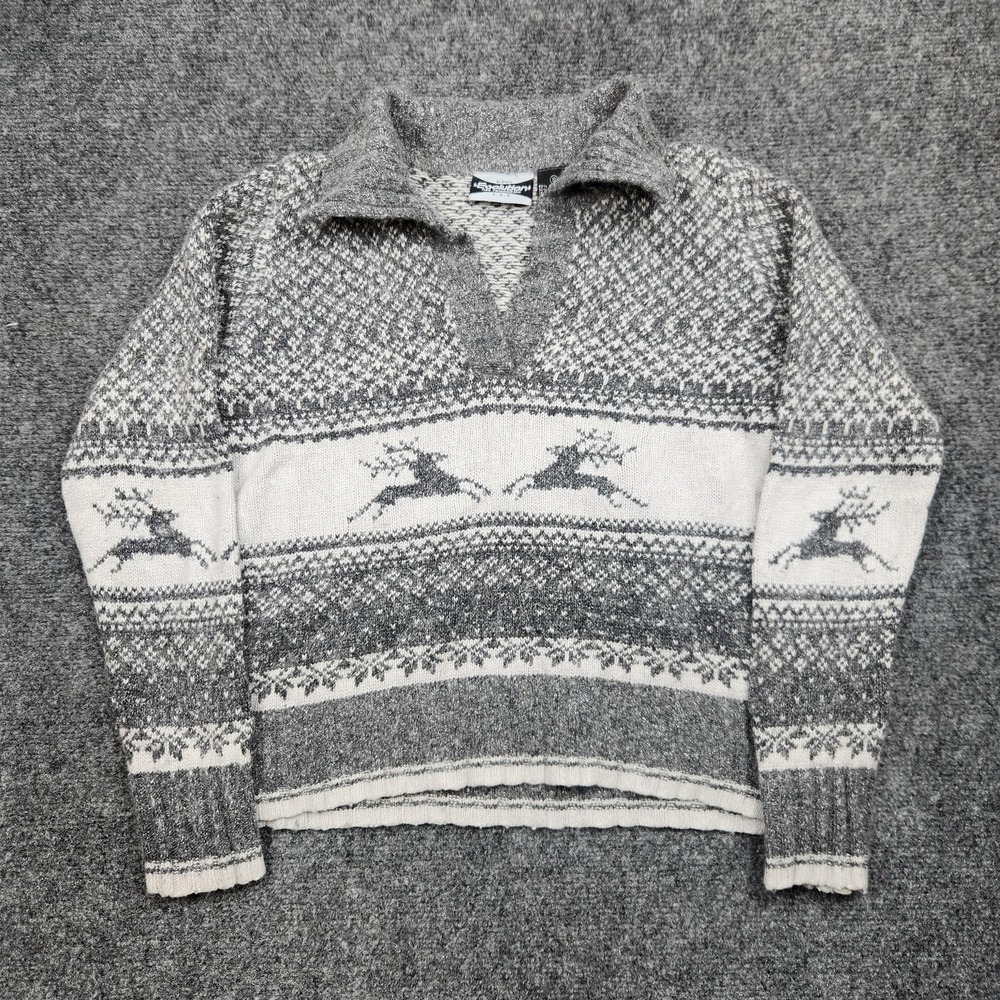 Evolution Not Revolution Sweater Womens Small Gray Fair Isle Reindeer‎ Angora